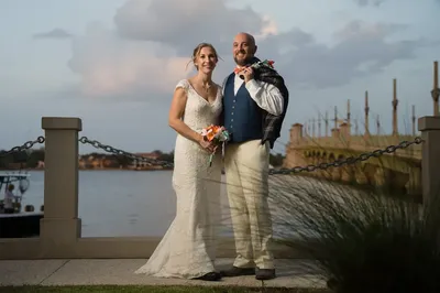 Newlyweds at St. Augustine bayfront after elopement ceremony