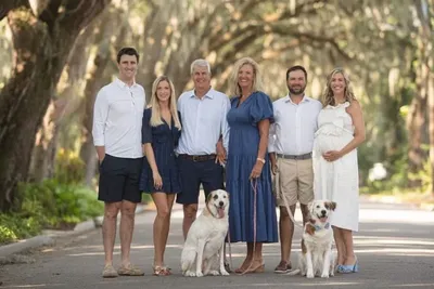 Family with dogs during a St. Johns County photo session