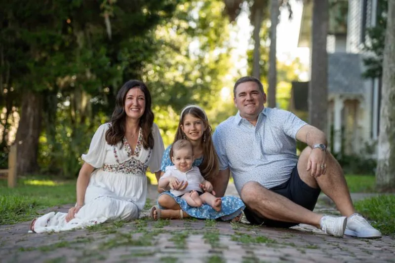 Family on cobblestone street in St Augustine