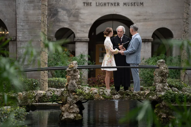 Ceremony on bridge in Lightner Museum courtyard