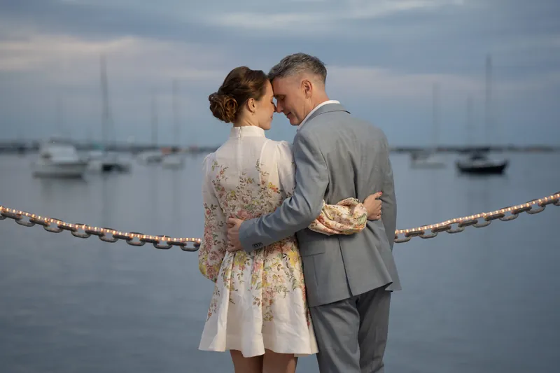 Walking through historic downtown at dusk