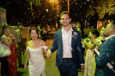 Bubble exit at night at the Oldest House wedding St Augustine
