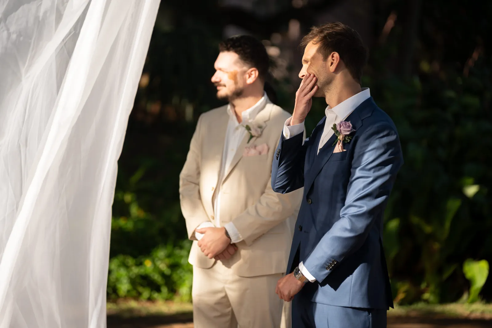 Groom Nico emotional reaction watching bride walk down aisle at the Oldest House