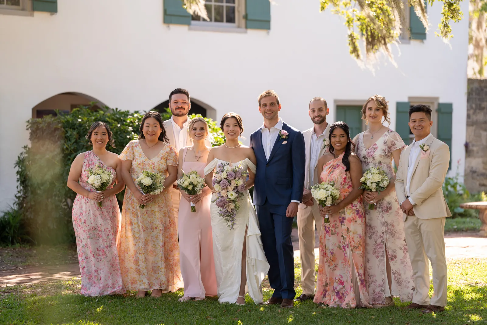 Wedding party portrait at the Oldest House St. Augustine