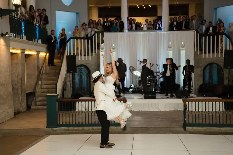 First dance lift with live band playing in background