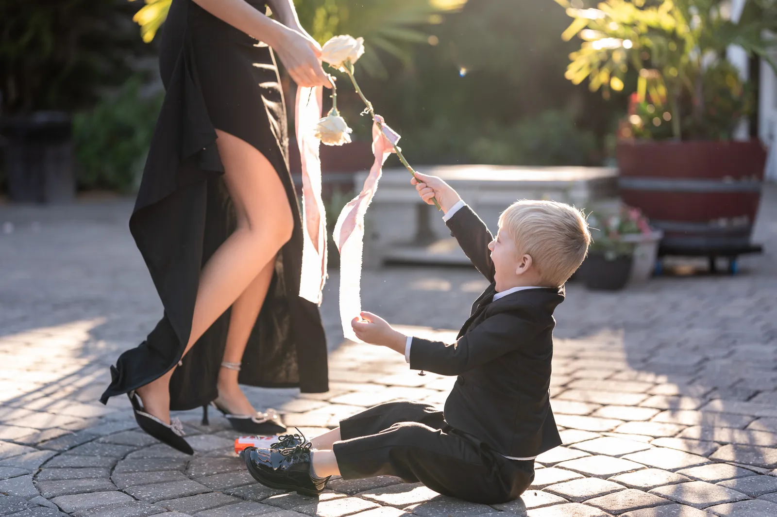 Bride and groom walking together at their St Augustine wedding