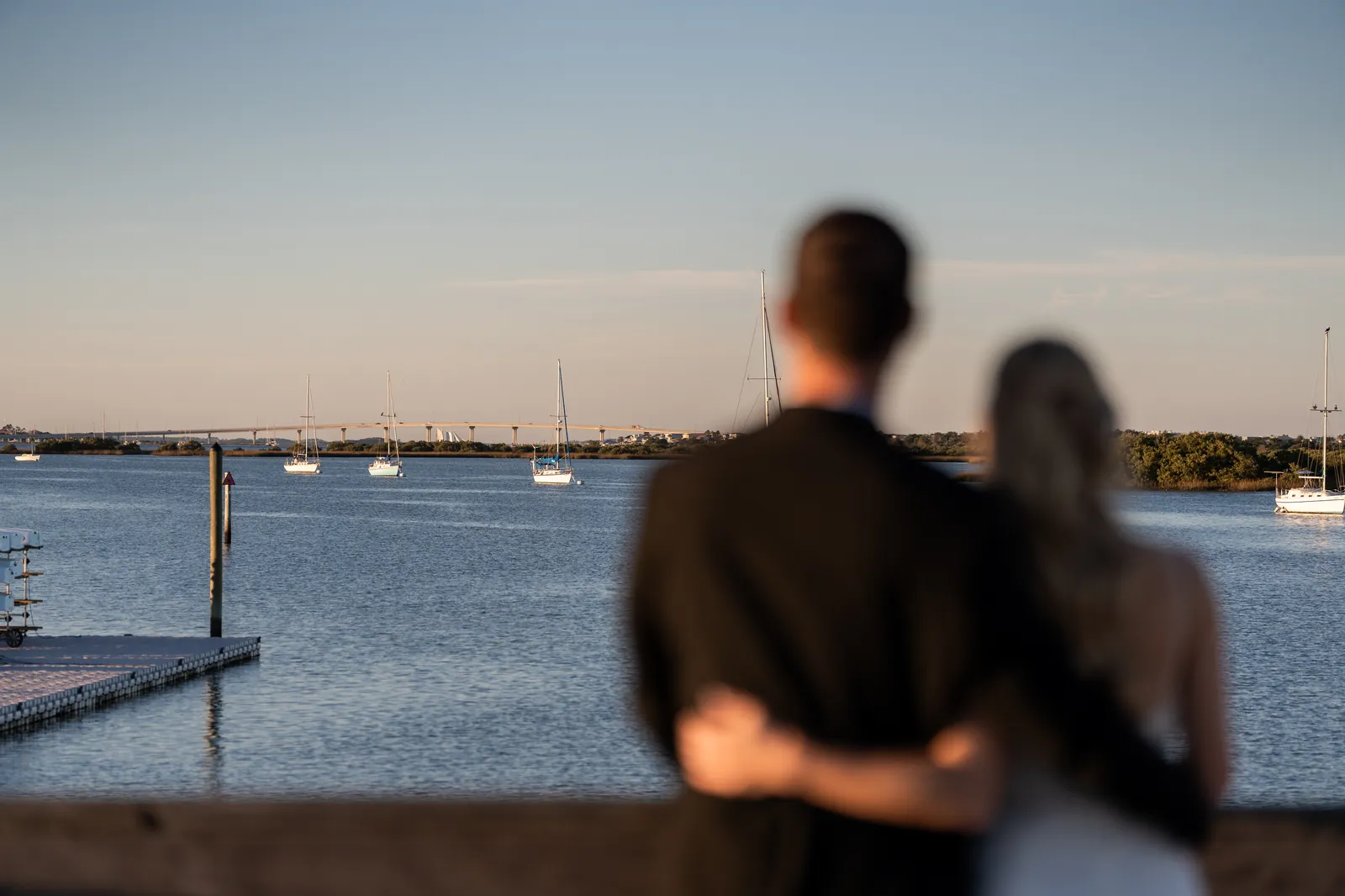 Sunset portrait of bride and groom St Augustine
