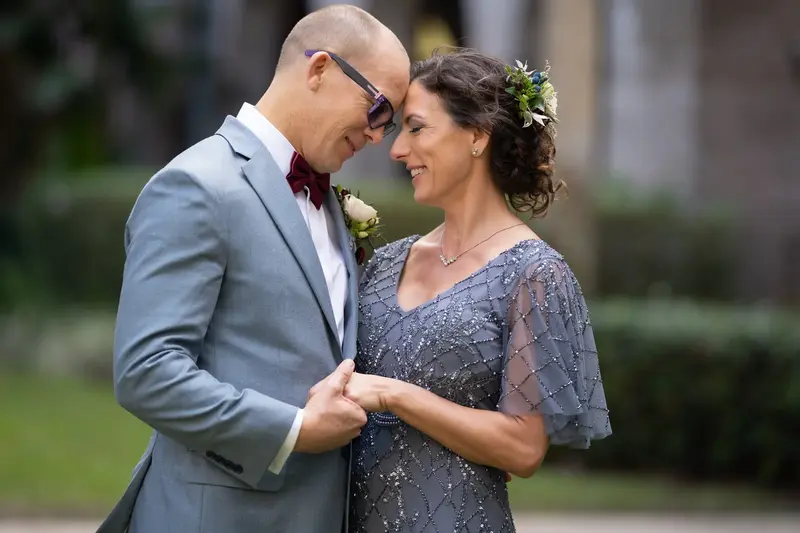 Couple foreheads together in an intimate moment