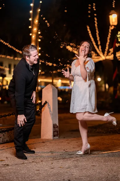 Giselle excited laughing reaction during engagement session