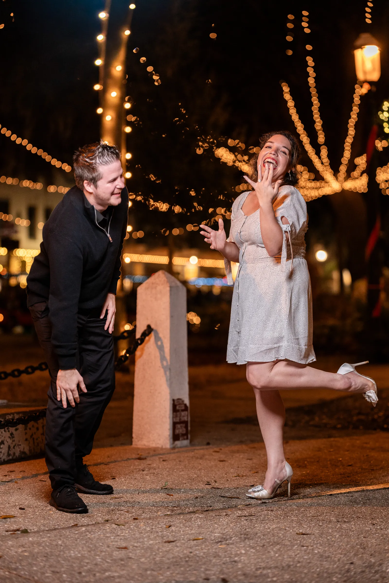 Giselle excited laughing reaction during engagement session