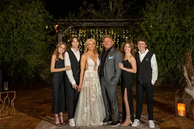Blended family portrait after ceremony at Kelly Farm Events