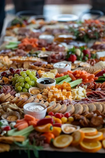 Elaborate grazing board with charcuterie at Kelly Farm Events wedding