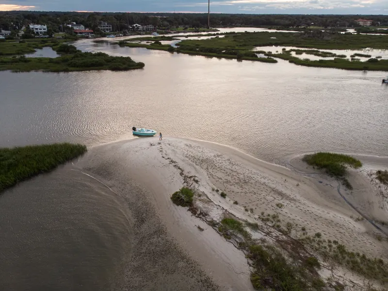 Aerial view of sandbar in intracoastal waterway