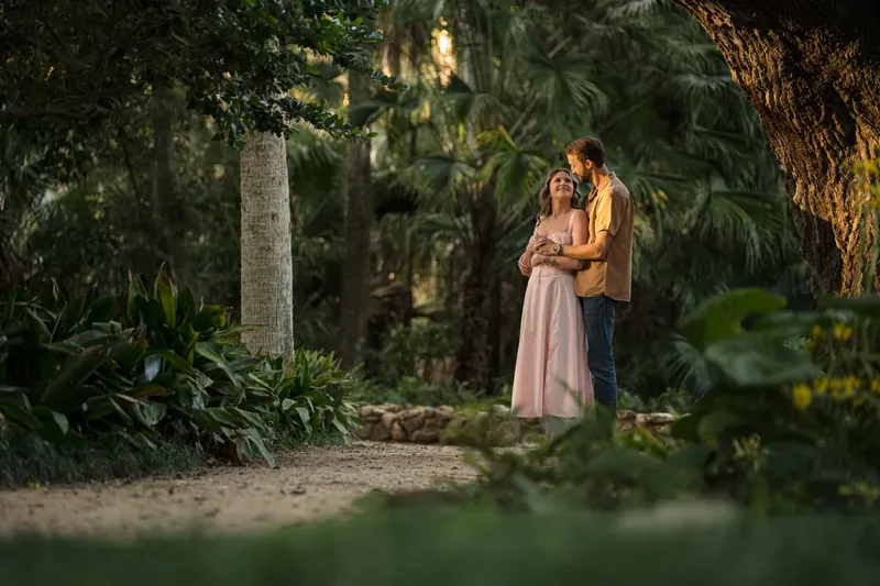 Helen and Saje on a tropical garden path at Washington Oaks