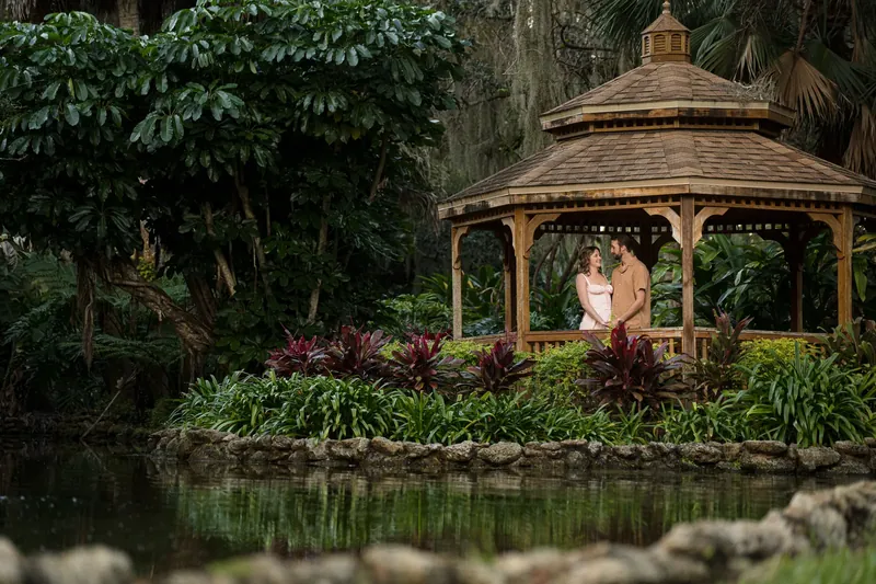 Helen and Saje in the gazebo by the reflecting pond at Washington Oaks Gardens