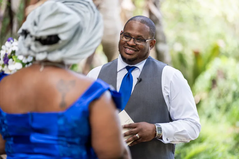 Hakeem beams while facing Jazzalynn during an intimate moment at Fountain of Youth Archaeological Park.