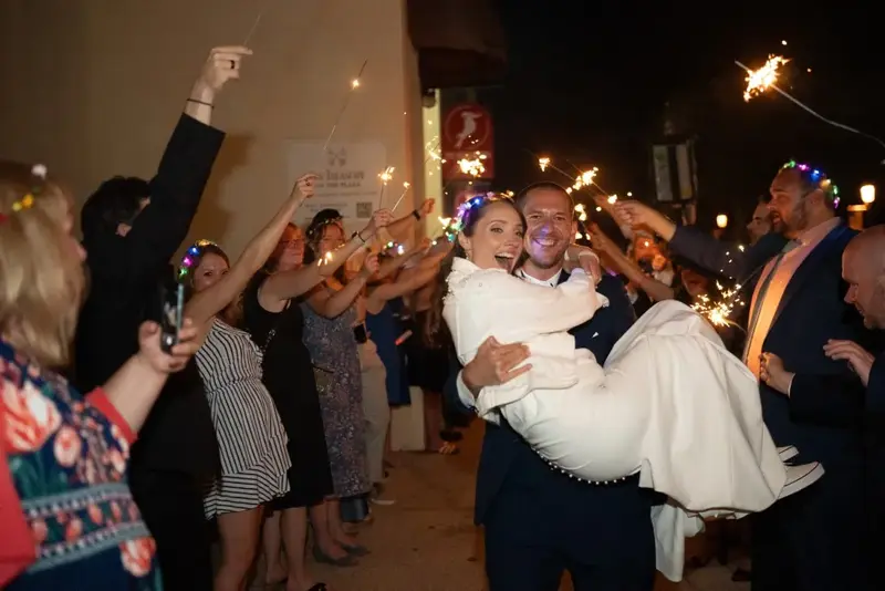 Newlyweds celebrate with sparklers