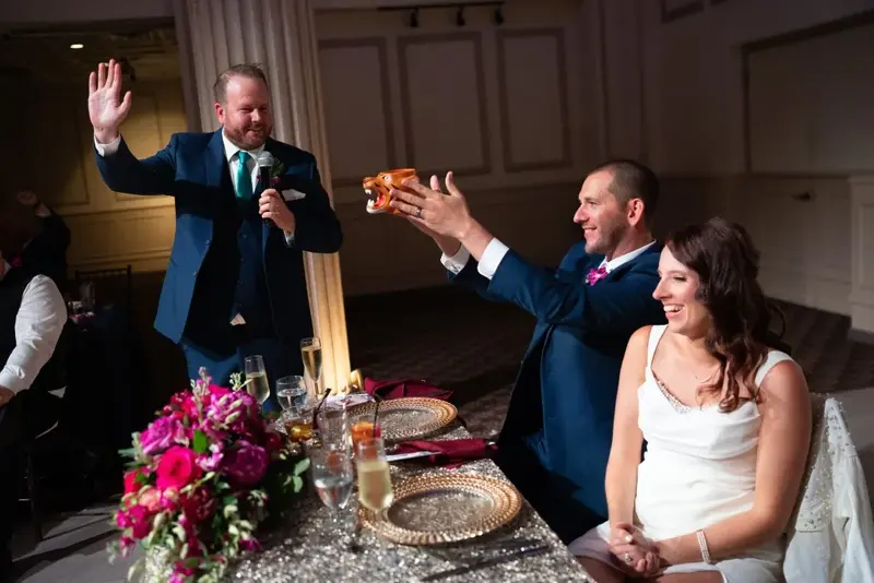 Wedding toast with joyful celebration