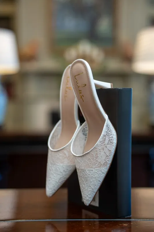 Elegant white wedding heels