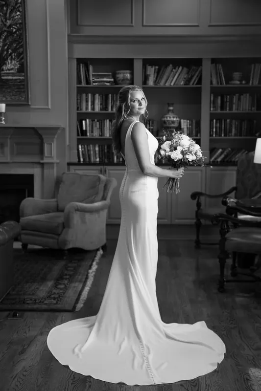 Bridal portrait with white rose bouquet