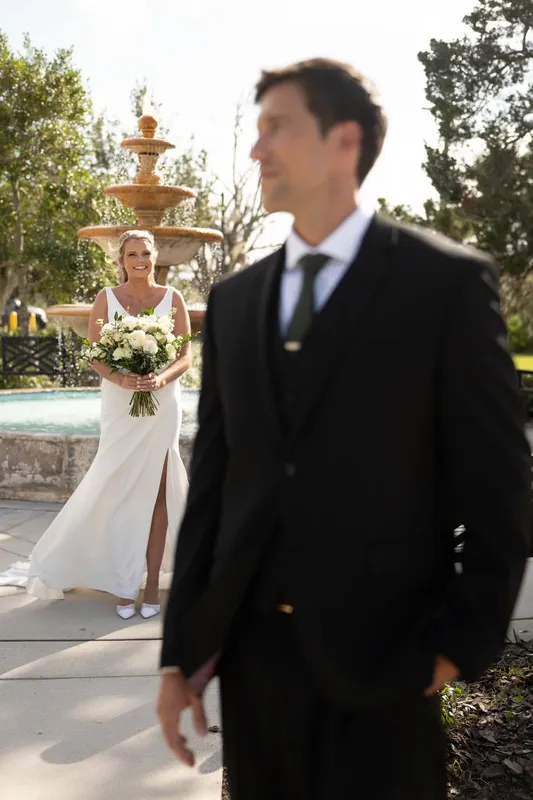 First look moment at River House waterfront