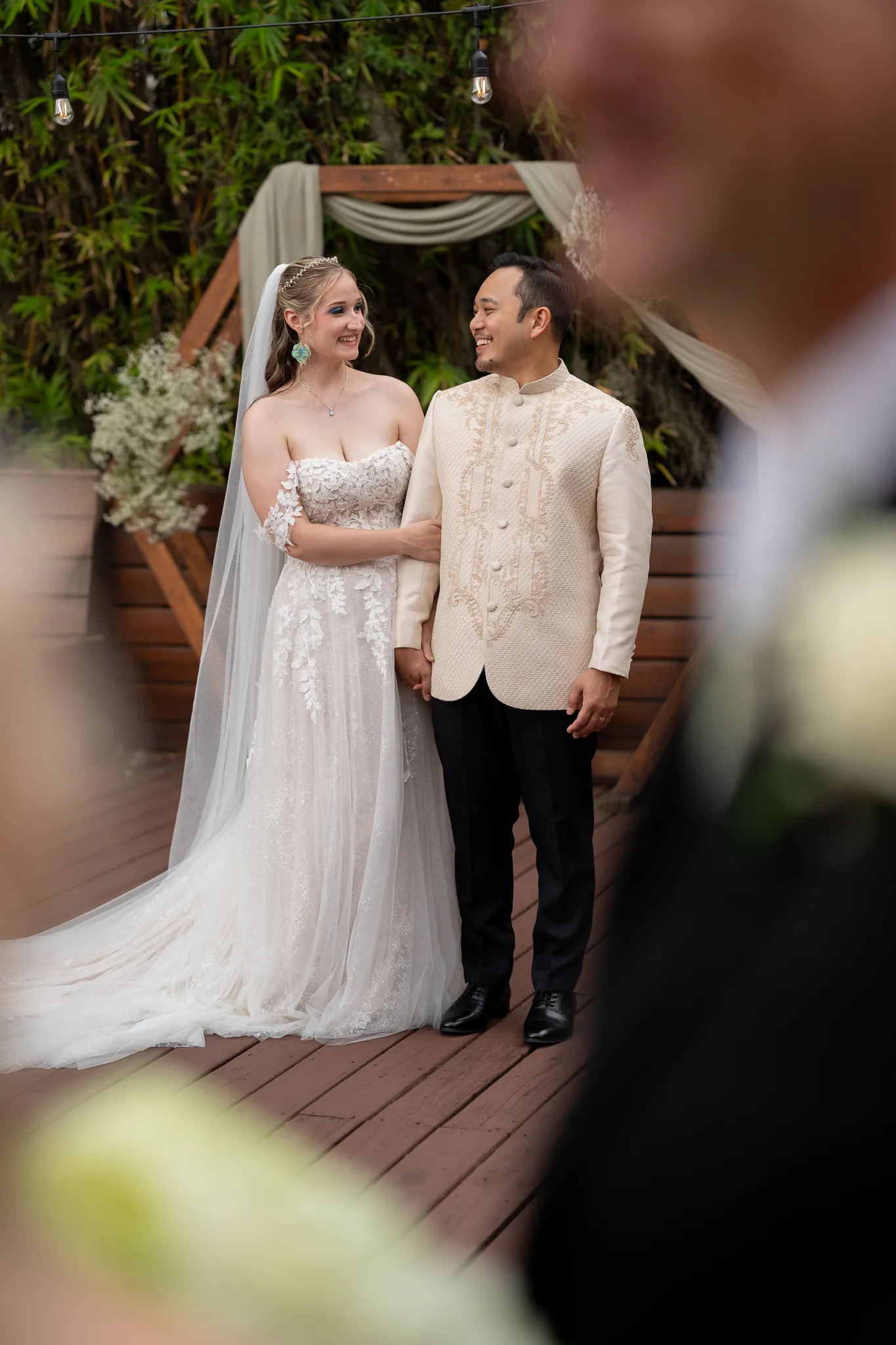 Groom Judd portrait in traditional Filipino Barong Tagalog at Brick and Beam