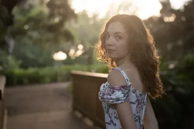 Lydia on boardwalk at golden hour Washington Oaks