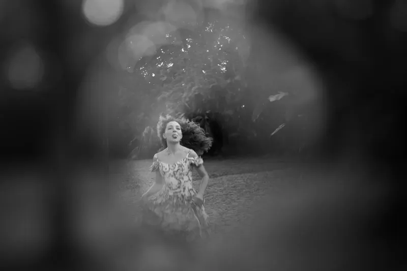 Lydia running black and white artistic portrait