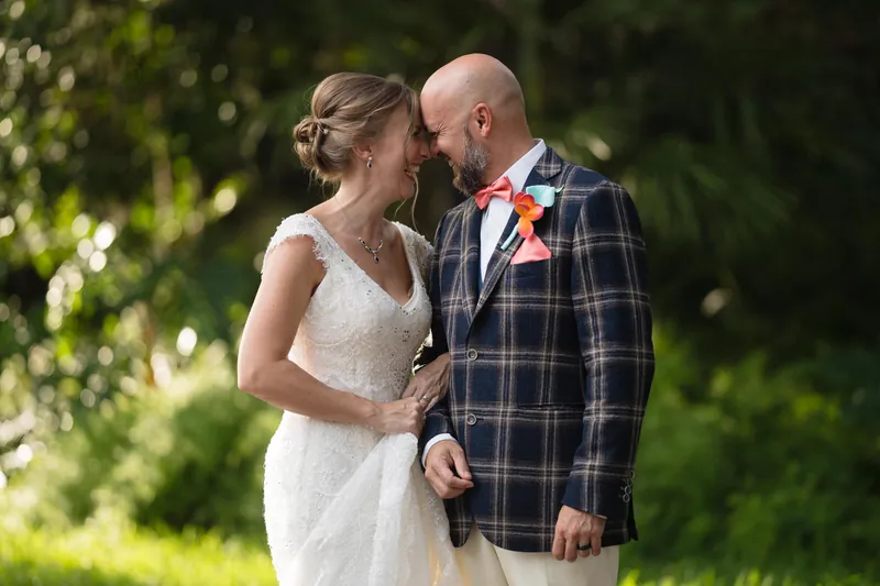 Couple foreheads together in intimate moment
