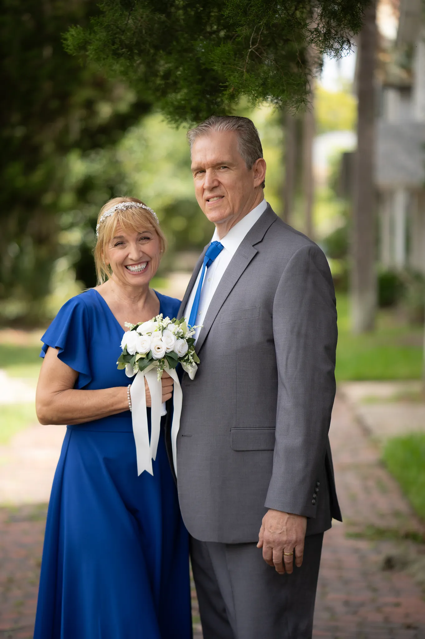 Marlene and Keith portrait under Spanish moss in downtown St. Augustine