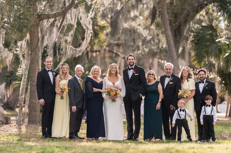Family portrait under Spanish moss canopy
