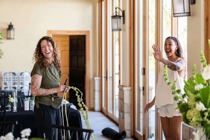 Bride and her mom sharing a moment during getting ready