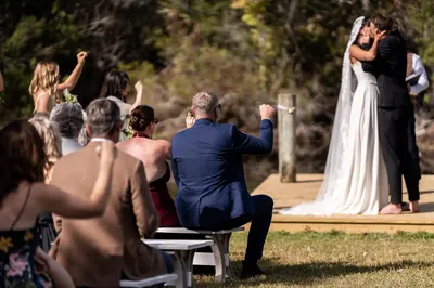 Backyard wedding reception moment