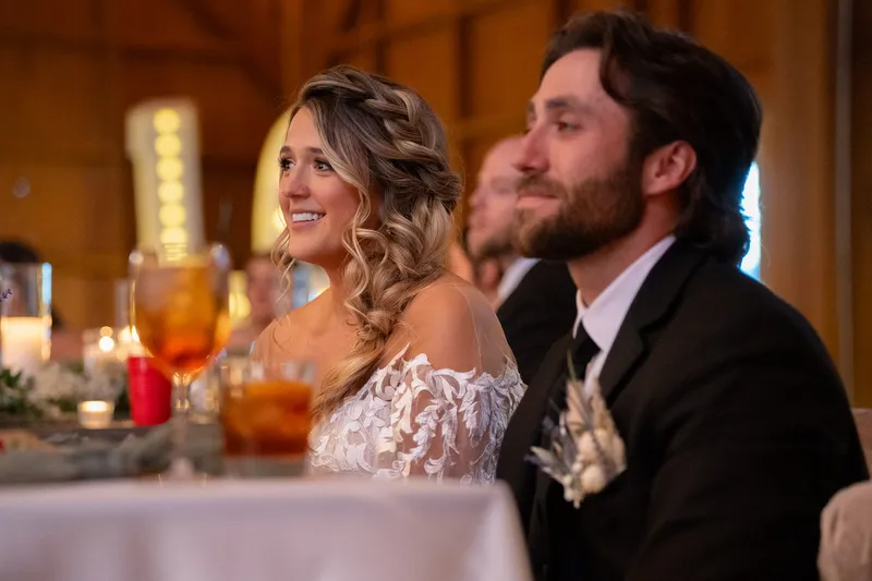 First dance inside barn with fairy lights at Tringali Barn