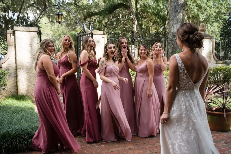 Bridesmaids react to seeing the bride for the first time at Epping Forest