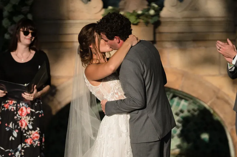 First kiss at wedding ceremony at Epping Forest Yacht Club Jacksonville