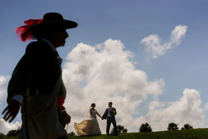 Pirate photobombs bride and groom in downtown St Augustine