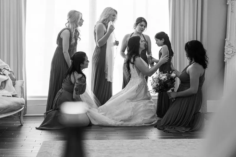 Mother comforts daughter on wedding day at the White Room