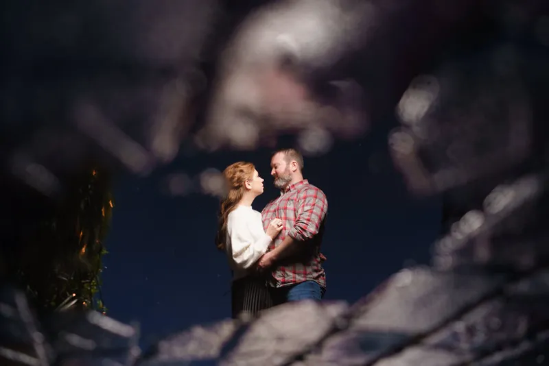 Creative puddle reflection wedding portrait in St Augustine