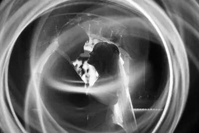 Romantic silhouette with swirling light