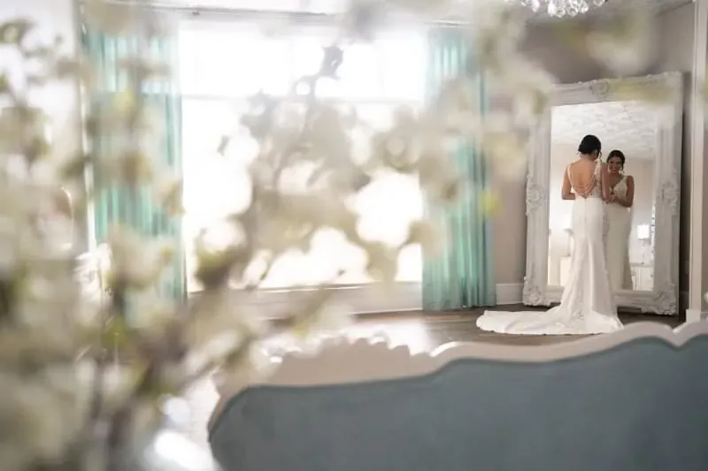 Bride getting ready at The White Room bridal suite St Augustine