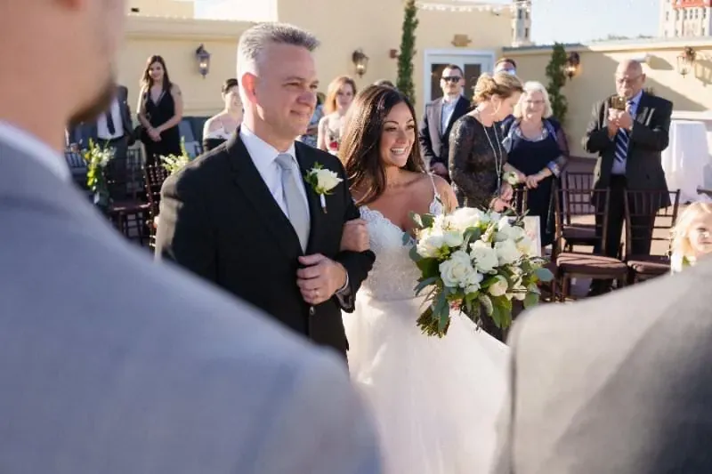 Bride and father processional at The White Room ceremony